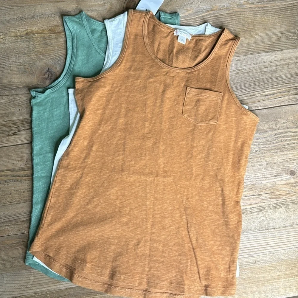 Crew Cuts Size M Cotton Tanks.  Green, Ivory, Terracotta.